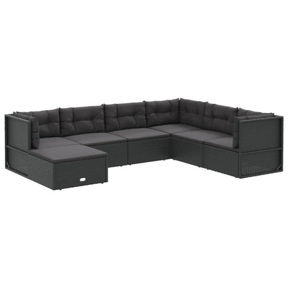 7 pcs conjunto lounge de jardim c/ almofadões vime PE preto