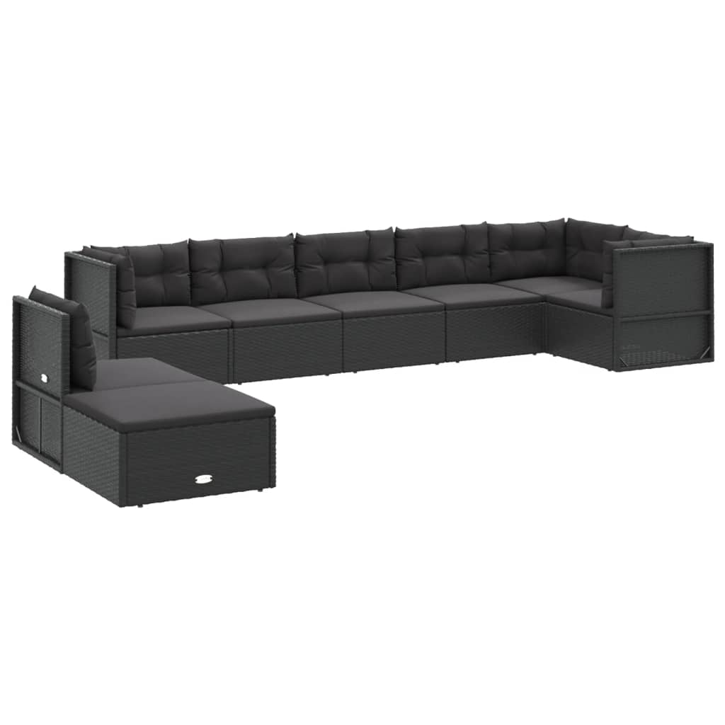 8 pcs conjunto lounge de jardim c/ almofadões vime PE preto