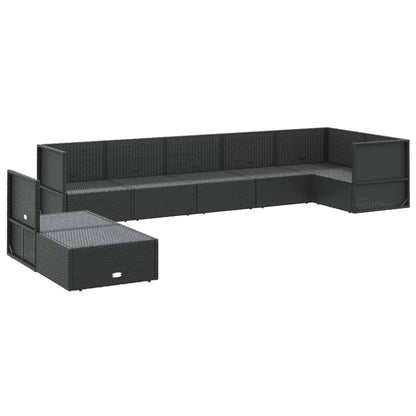 8 pcs conjunto lounge de jardim c/ almofadões vime PE preto