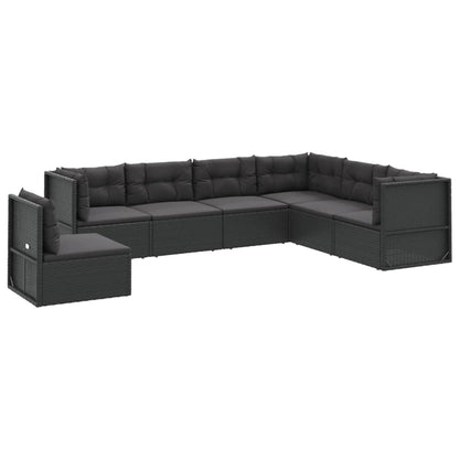 7 pcs conjunto lounge de jardim c/ almofadões vime PE preto