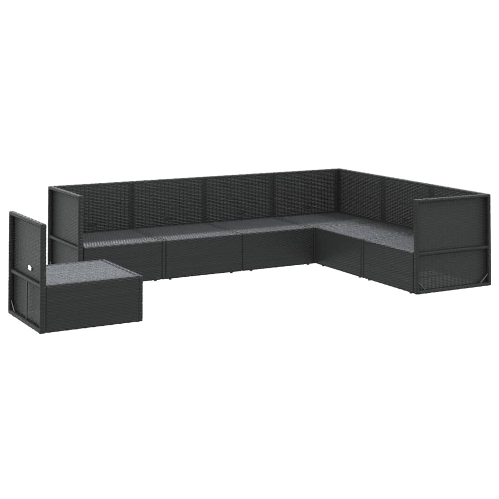 7 pcs conjunto lounge de jardim c/ almofadões vime PE preto