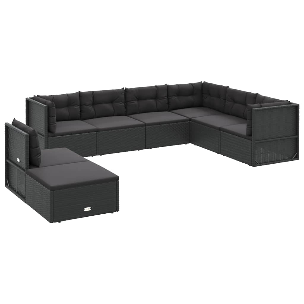 8 pcs conjunto lounge de jardim c/ almofadões vime PE preto