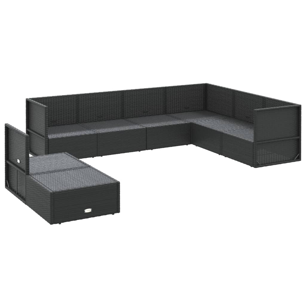 8 pcs conjunto lounge de jardim c/ almofadões vime PE preto