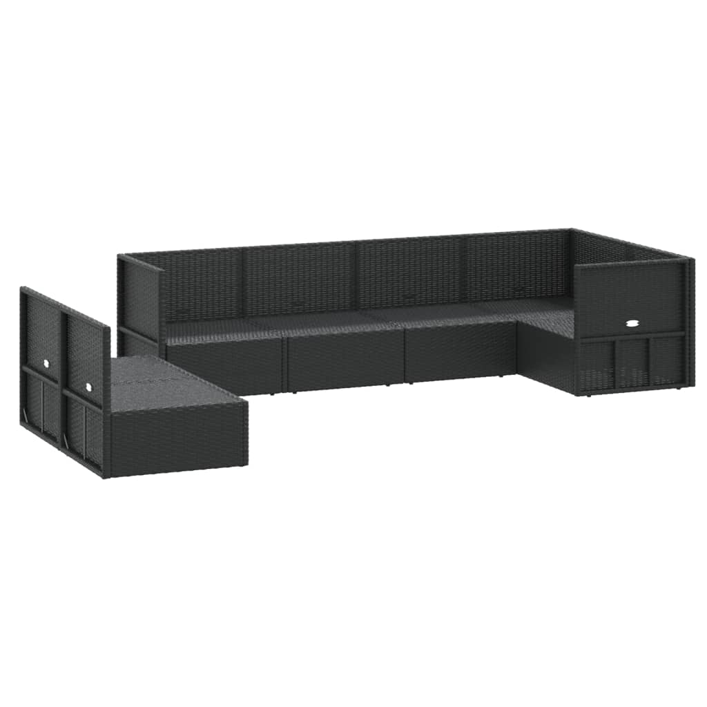 7 pcs conjunto lounge de jardim c/ almofadões vime PE preto