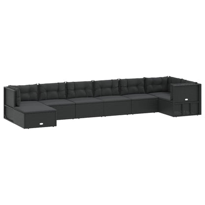 8 pcs conjunto lounge de jardim c/ almofadões vime PE preto