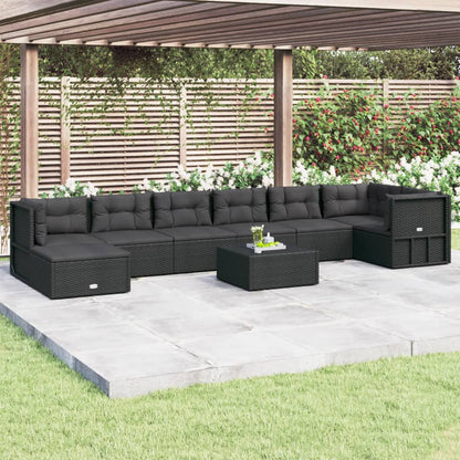 8 pcs conjunto lounge de jardim c/ almofadões vime PE preto