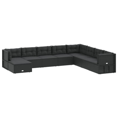 9 pcs conjunto lounge de jardim c/ almofadões vime PE preto