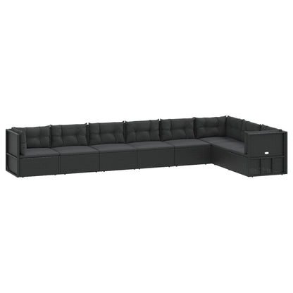 8 pcs conjunto lounge de jardim c/ almofadões vime PE preto