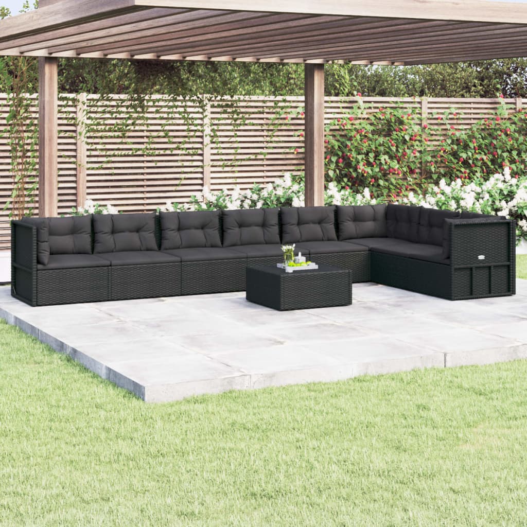 8 pcs conjunto lounge de jardim c/ almofadões vime PE preto