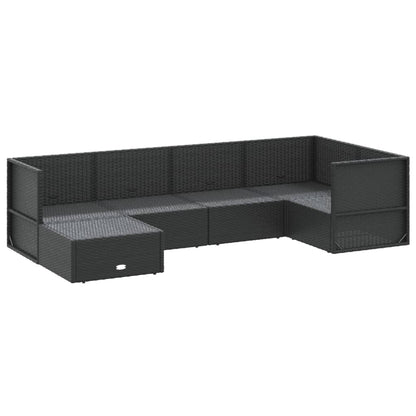 6 pcs conjunto lounge de jardim c/ almofadões vime PE preto