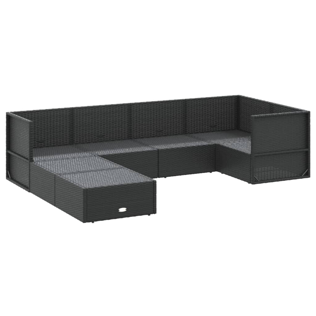 7 pcs conjunto lounge de jardim c/ almofadões vime PE preto