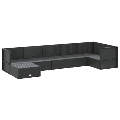 7 pcs conjunto lounge de jardim c/ almofadões vime PE preto