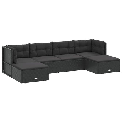 6 pcs conjunto lounge de jardim c/ almofadões vime PE preto