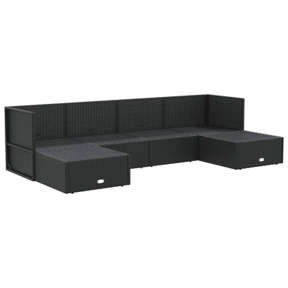 6 pcs conjunto lounge de jardim c/ almofadões vime PE preto