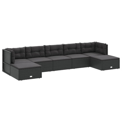 7 pcs conjunto lounge de jardim c/ almofadões vime PE preto