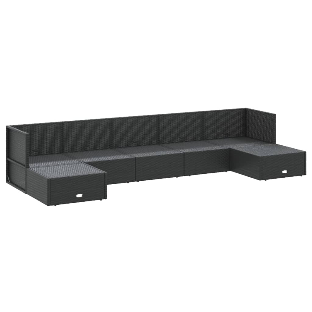 7 pcs conjunto lounge de jardim c/ almofadões vime PE preto