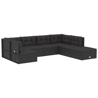 7 pcs conjunto lounge de jardim c/ almofadões vime PE preto