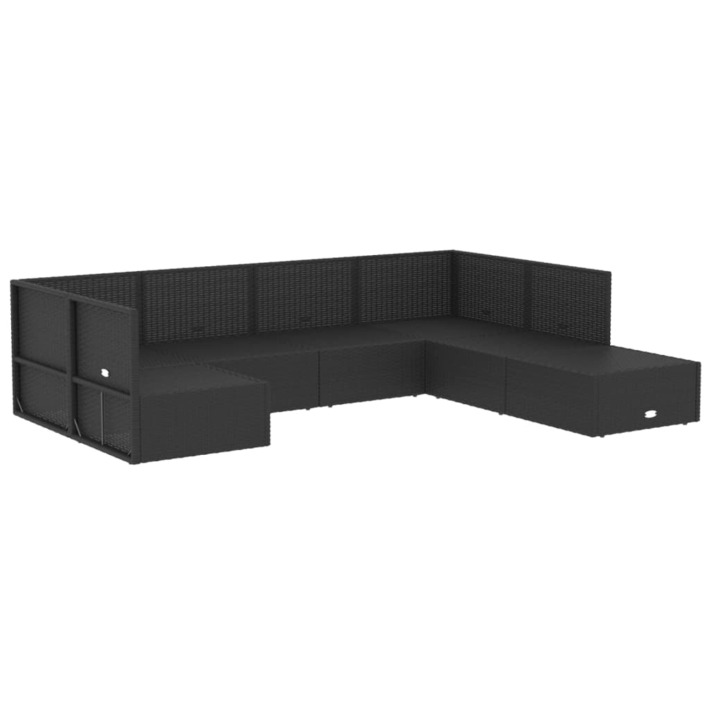 7 pcs conjunto lounge de jardim c/ almofadões vime PE preto