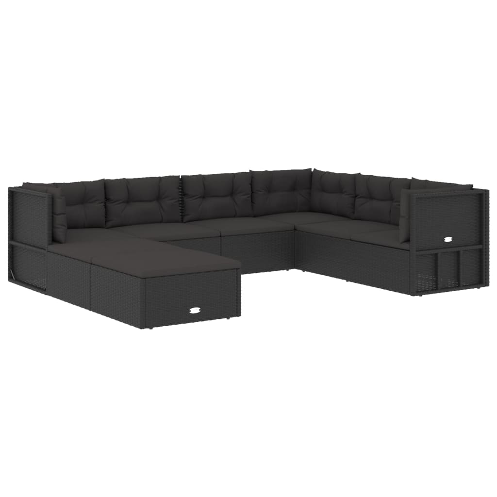 8 pcs conjunto lounge de jardim c/ almofadões vime PE preto