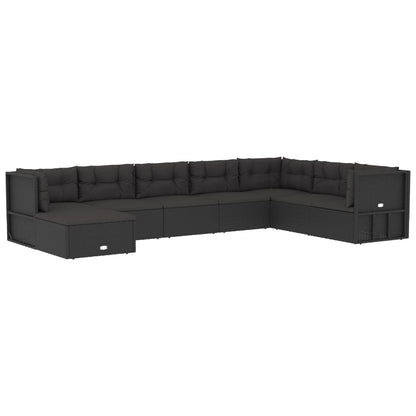 8 pcs conjunto lounge de jardim c/ almofadões vime PE preto