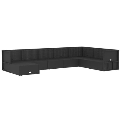 8 pcs conjunto lounge de jardim c/ almofadões vime PE preto