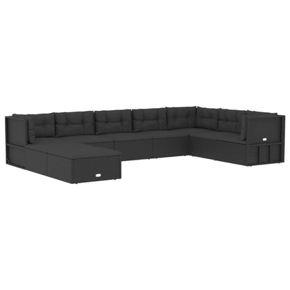 9 pcs conjunto lounge de jardim c/ almofadões vime PE preto