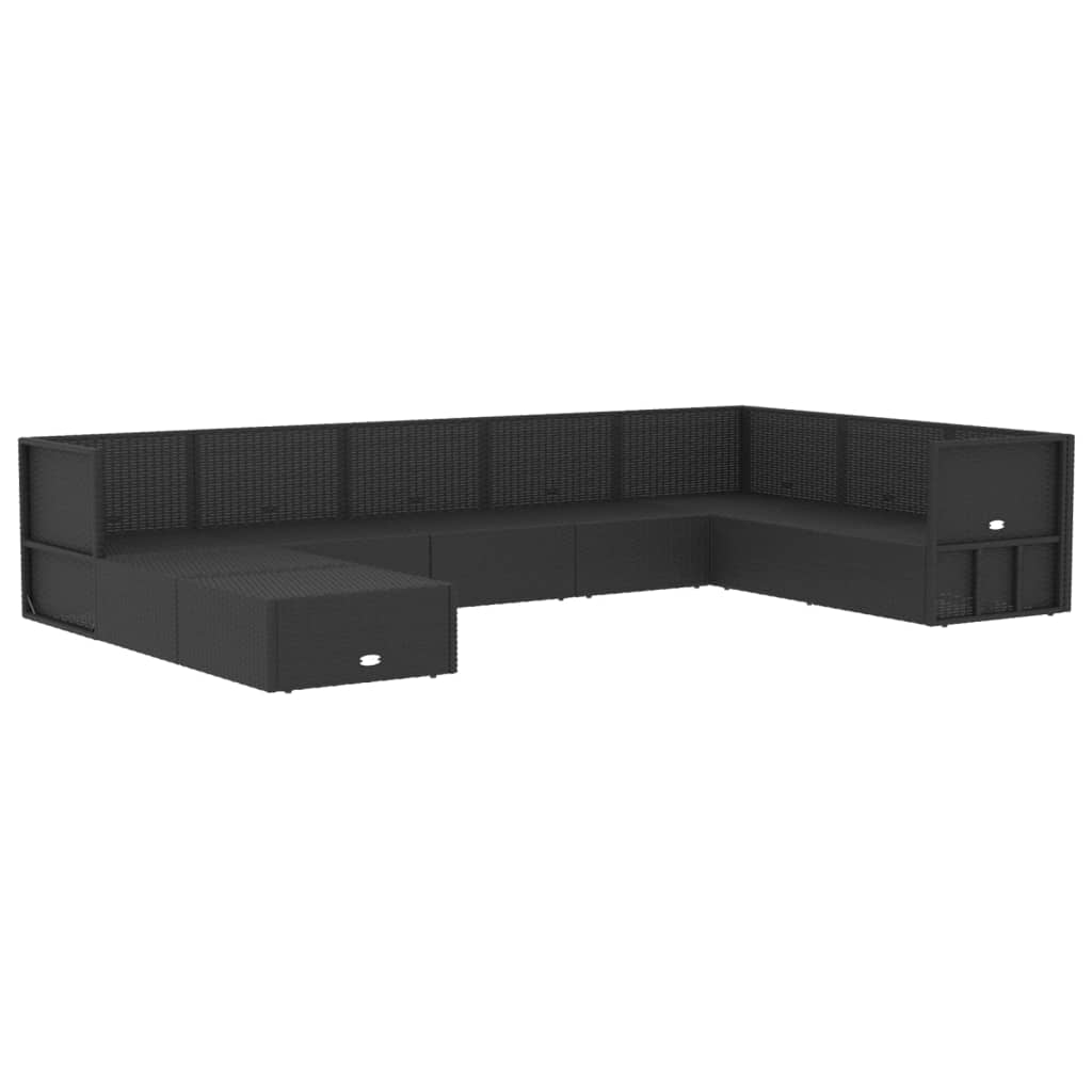 9 pcs conjunto lounge de jardim c/ almofadões vime PE preto