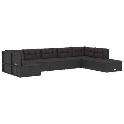 8 pcs conjunto lounge de jardim c/ almofadões vime PE preto