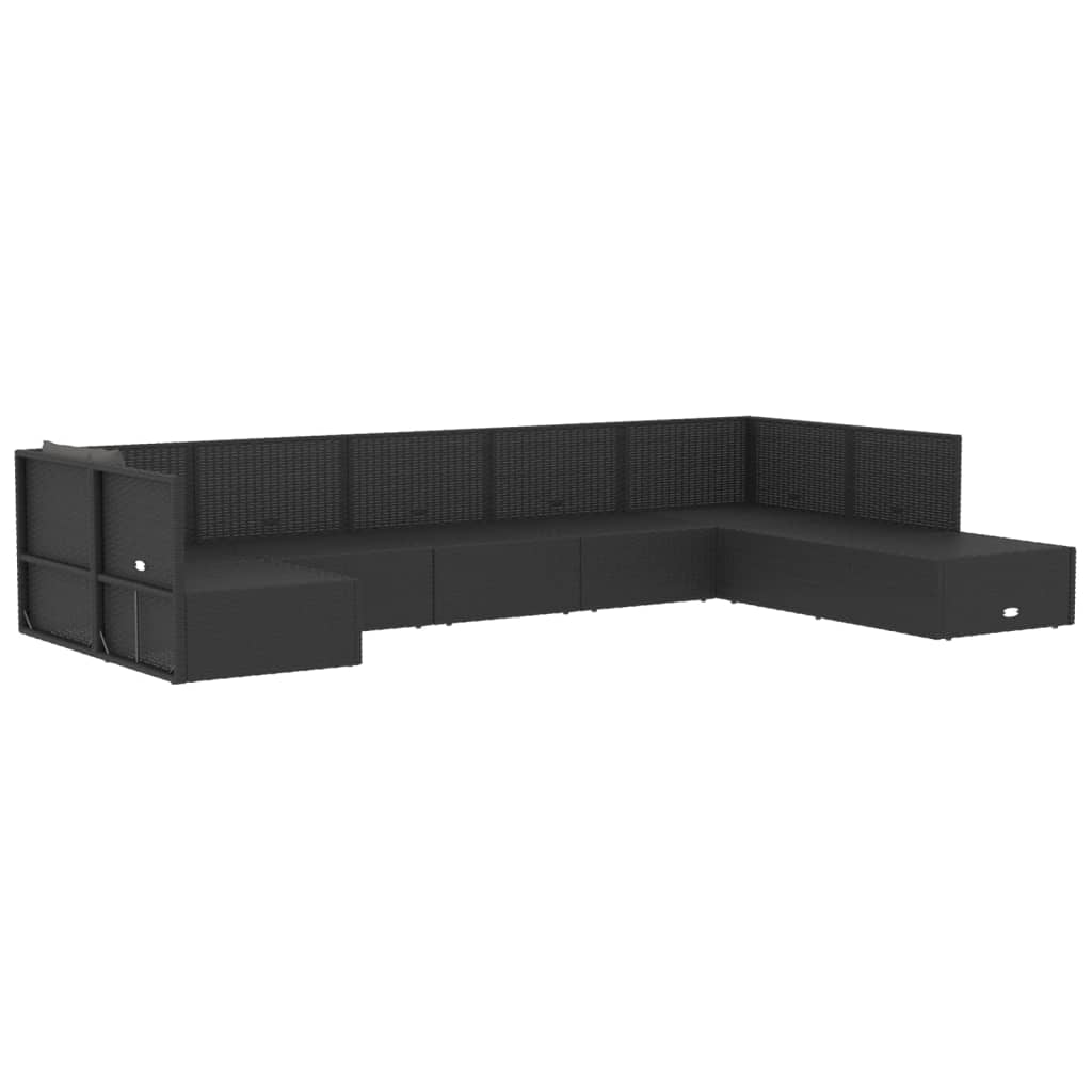 8 pcs conjunto lounge de jardim c/ almofadões vime PE preto