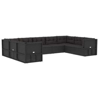 9 pcs conjunto lounge de jardim c/ almofadões vime PE preto