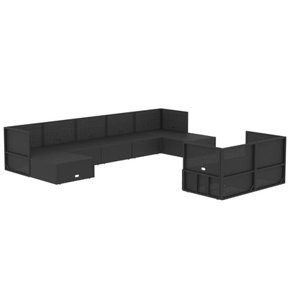 9 pcs conjunto lounge de jardim c/ almofadões vime PE preto