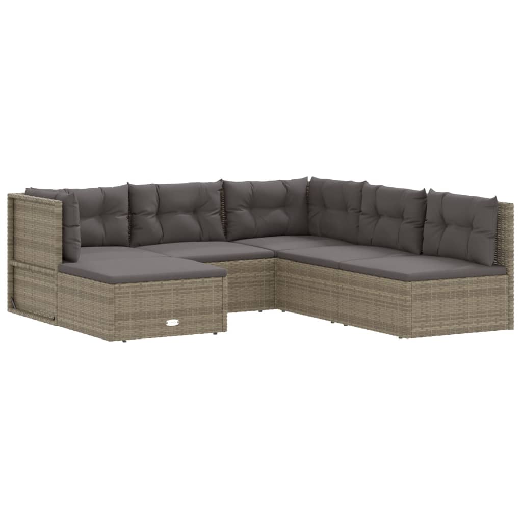 6 pcs conjunto lounge de jardim c/ almofadões vime PE cinzento