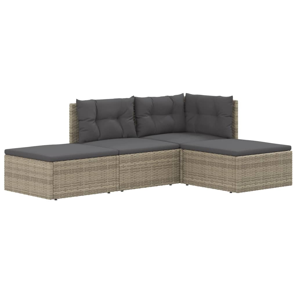 4 pcs conjunto lounge de jardim c/ almofadões vime PE cinzento