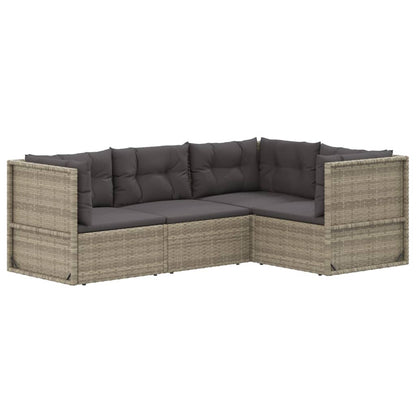 4 pcs conjunto lounge de jardim c/ almofadões vime PE cinzento