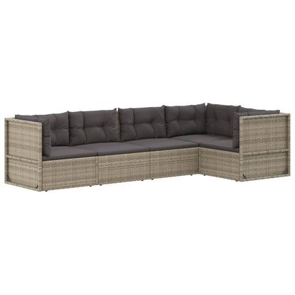 5 pcs conjunto lounge de jardim c/ almofadões vime PE cinzento