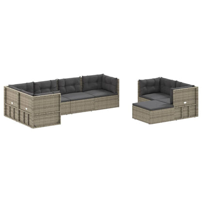 8 pcs conjunto lounge de jardim c/ almofadões vime PE cinzento