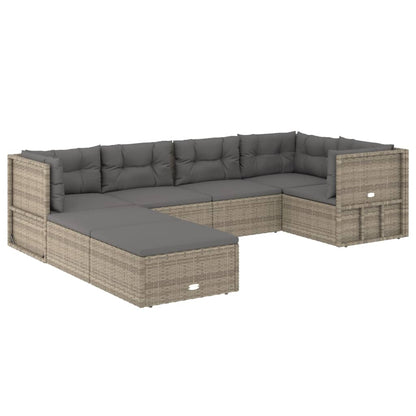 7 pcs conjunto lounge de jardim c/ almofadões vime PE cinzento