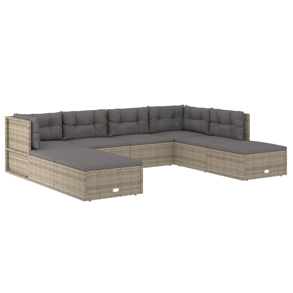 8 pcs conjunto lounge de jardim c/ almofadões vime PE cinzento