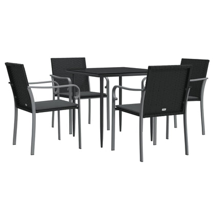 5 pcs conjunto de jantar p/ jardim c/ almofadões vime PE e aço