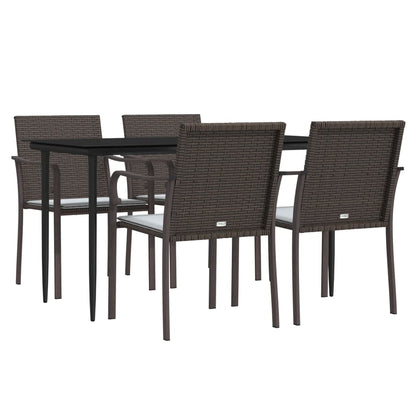 5 pcs conjunto de jantar p/ jardim c/ almofadões vime PE e aço