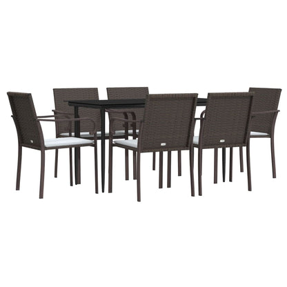 7 pcs conjunto de jantar p/ jardim c/ almofadões vime PE e aço