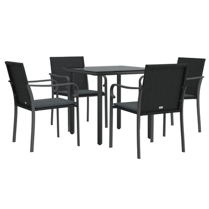 5 pcs conjunto de jantar p/ jardim c/ almofadões vime PE e aço