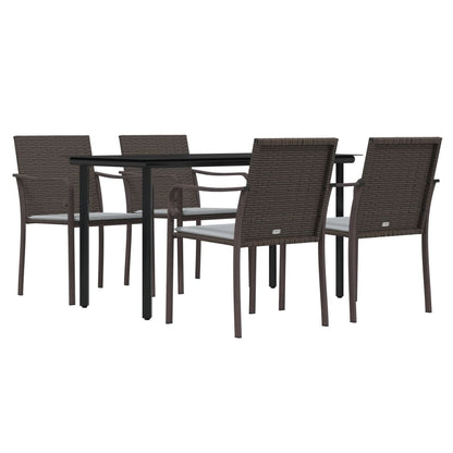 5 pcs conjunto de jantar p/ jardim c/ almofadões vime PE e aço