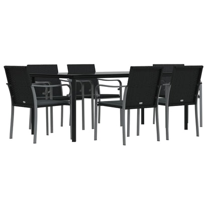 7 pcs conjunto de jantar p/ jardim c/ almofadões vime PE e aço