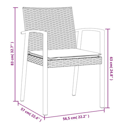 3 pcs conjunto de jantar p/ jardim c/ almofadões vime PE e aço