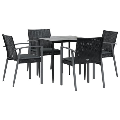 5 pcs conjunto de jantar p/ jardim c/ almofadões vime PE e aço