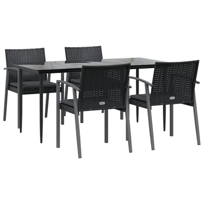 5 pcs conjunto de jantar p/ jardim c/ almofadões vime PE e aço