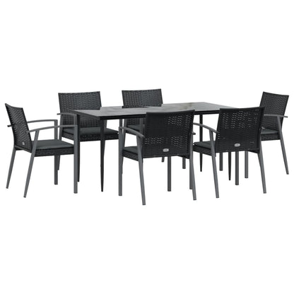 7 pcs conjunto de jantar p/ jardim c/ almofadões vime PE e aço