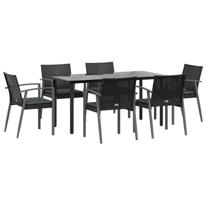 7 pcs conjunto de jantar p/ jardim c/ almofadões vime PE e aço