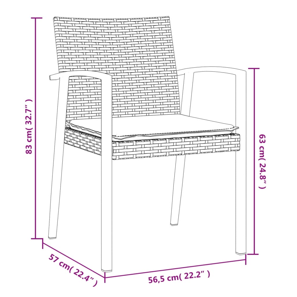 7 pcs conjunto de jantar p/ jardim c/ almofadões vime PE e aço